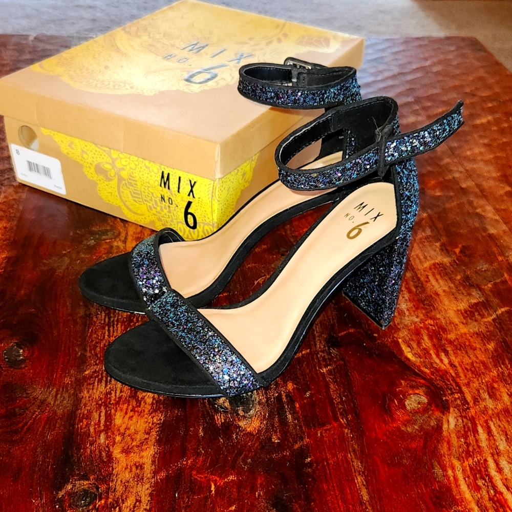 Black Sparkle Chunky Heels